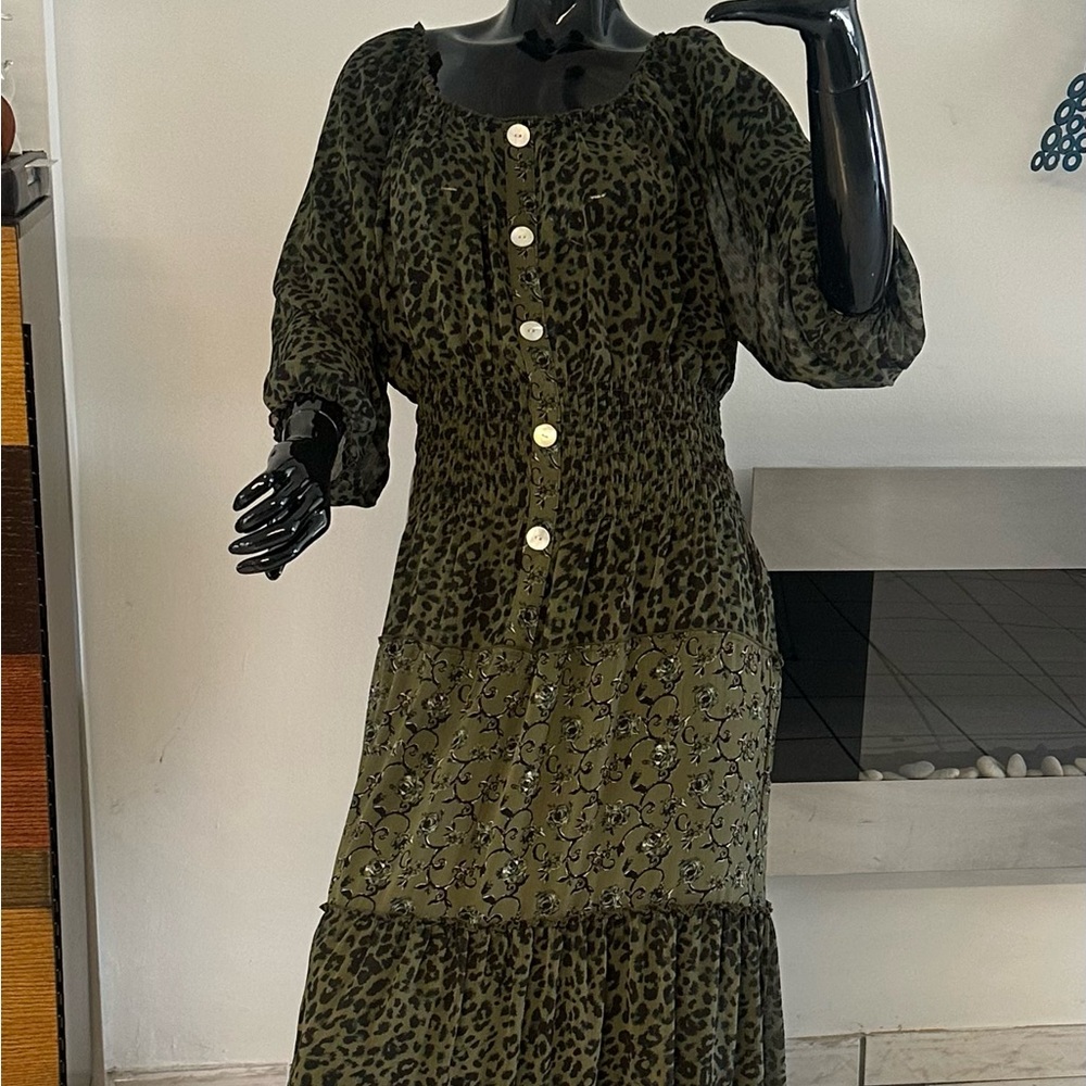 Bohemian Elegant Olive Leopard Print Dress